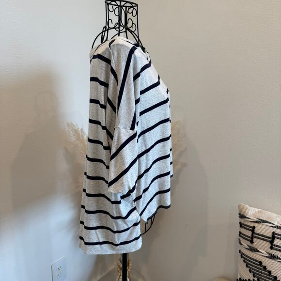 Chaser Heathered Gray Striped Dolman Sleeve Raglan Tee XS-Nautical, Preppy - Picture 2 of 10